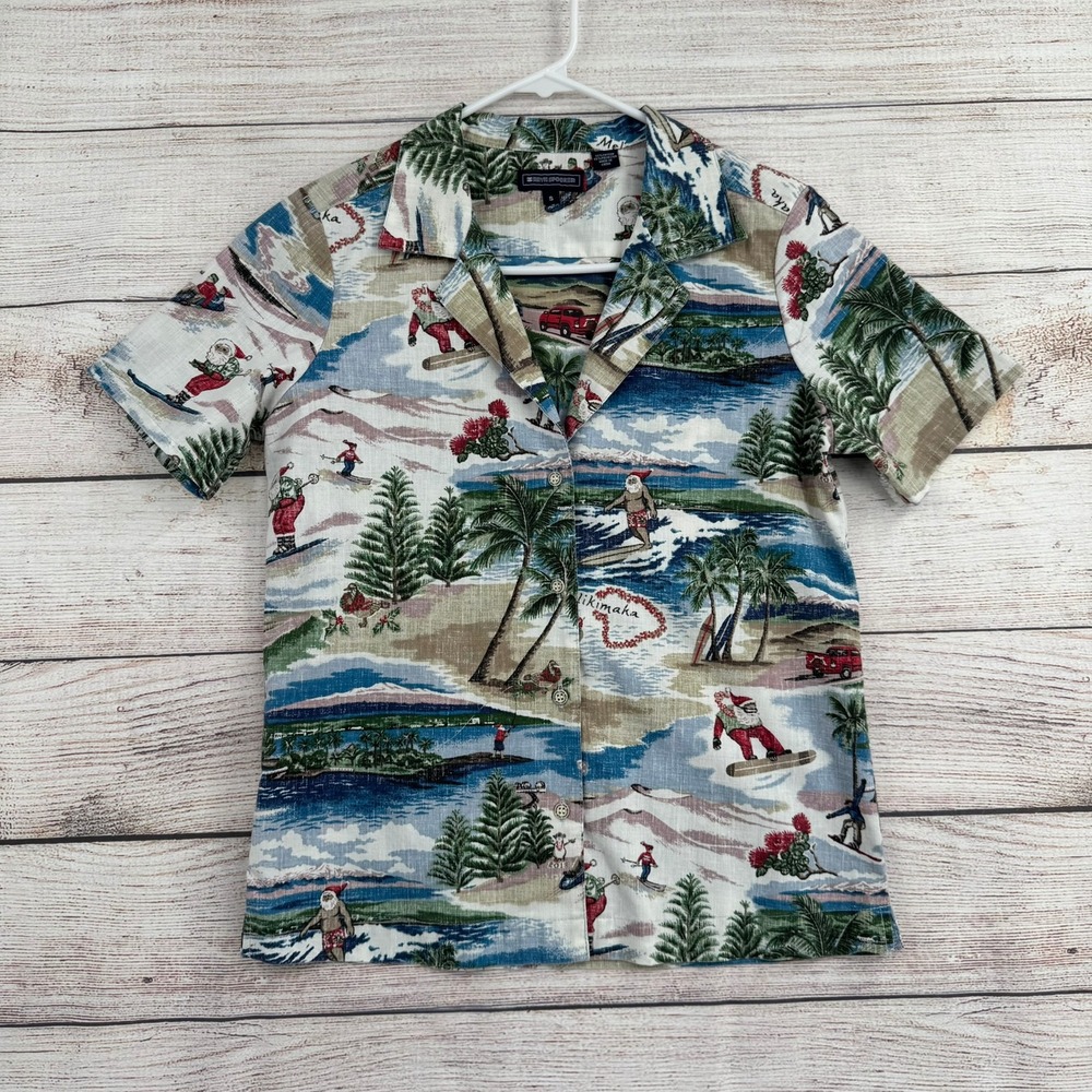 Reyn Spooner Shirt Mens S Blue Mele Kalikimaka Christmas Surfing Santa Hawaiian